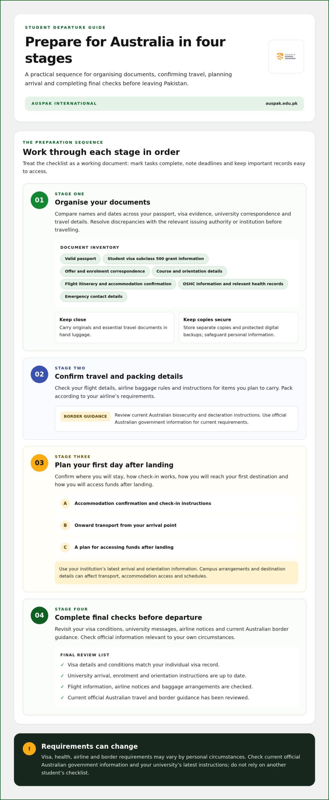 2026 Australia Student Pre-Departure Checklist